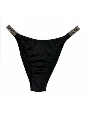 NWOT Victorias Secret Very Sexy Leopard Rhinestone Strap Black Brazilian Panties